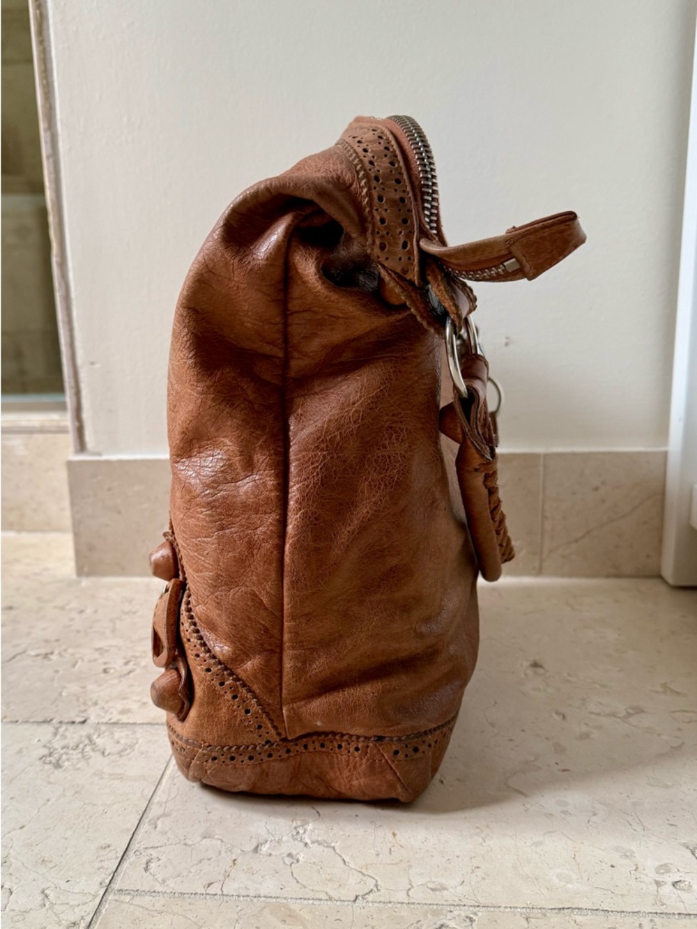 Balenciaga Vintage Motocross Brogue Day Hobo Bag, Brown Leather, FLAWS - Picture 5 of 16